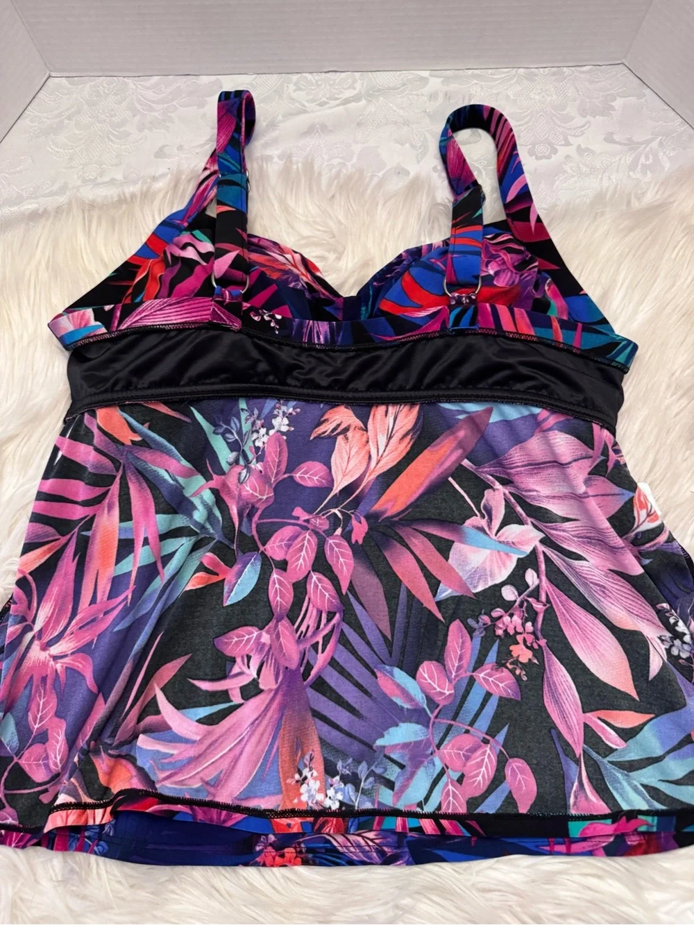 Trimshaper Plus 16 Tankini Swimsuit Top Floral Draped Modest Slimming Resortwear